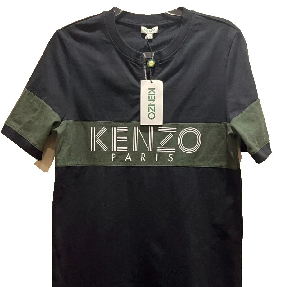 T shirt abito midi Kenzo Paris verde nero manica corta taglia S nuova righe rugby