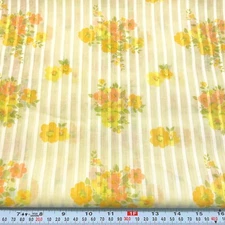 Vintage Yellow Dimity LikeRetro Florals Voile Fabric by the HALF YARD x 35"