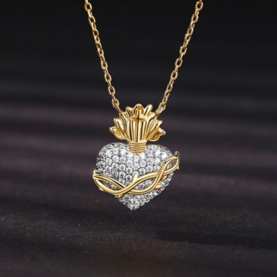 2Ct Round Moissanite Heavenly Sacred Heart Love Pendant 14K Yellow Gold Plated