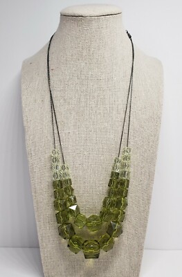 21'' Inch Two Tone Two Layer Green Plastic Beads with Pewter Color Chain Necklace
