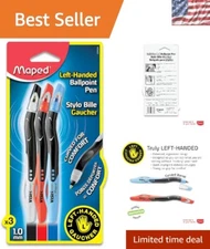 Comfortable Triangular Grip Left-Handed Pens - Black, Blue, Red Pack of 3