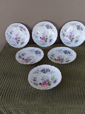 (6) Crown Staffordshire ''Englands Glory'' Fine Bone China Tea Saucers