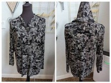 Chico's Travelers Button Front Hooded Tropical Vacation Print Jacket SZ 1 S