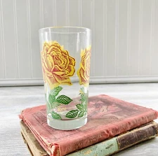 Vintage BOSCUL PEANUT BUTTER YELLOW ORANGE ROSE Drinking Glass