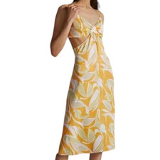 NWOT Anthropologie Cutout Printed-Slip Yellow Motif Midi Dress Size Medium