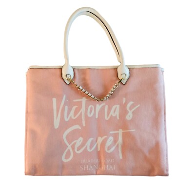 Victoria's Secret Canvas Tote Pink White SHANGHAI FASHION SHOW Large Bag Shopper
