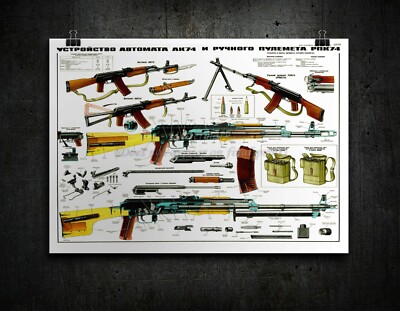 Soviet Russian Poster AK-74M / RPK74 Kalashnikov Rifle WATERPROOF Print 26x31''