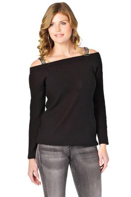 Love Moschino Studded Sweater Black Top Sexy Designer Long Sleeves Cold Shoulder