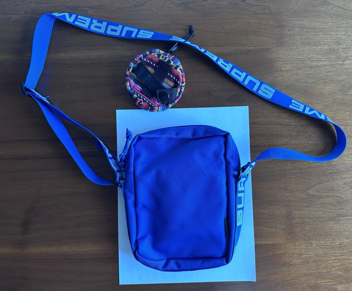 Supreme Shoulder Bag SS18 Royal Blue + Supreme Woven Stripe Coin Pouch