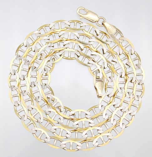 ITALIAN 10KT TWO TONE YELLOW/WHITE GOLD 5.2MM ANCHOR LINK CHAIN 24" NECKLACE