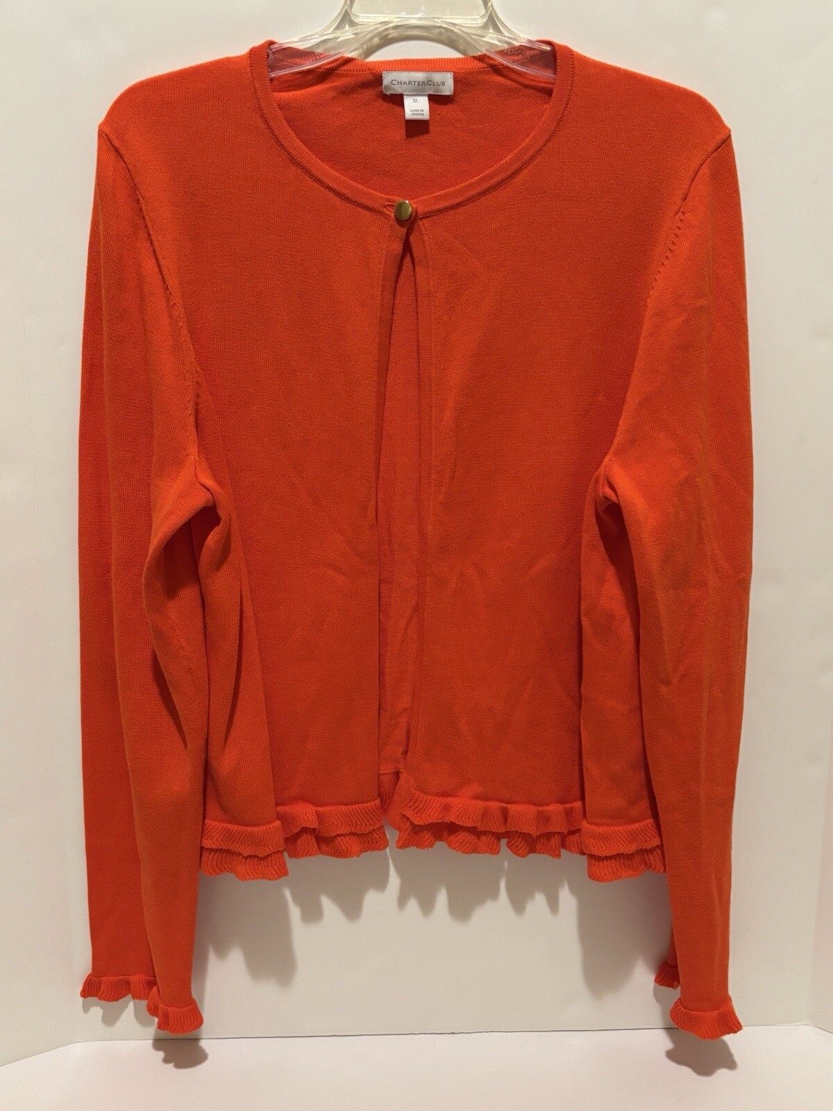 CHARTER CLUB Women's tangerine open sweater ruffled hem button closure size XL