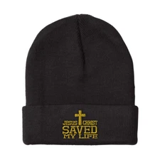 Beanies for Men Jesus Christ Saved My Life Embroidery Acrylic Skull Cap 1 Size