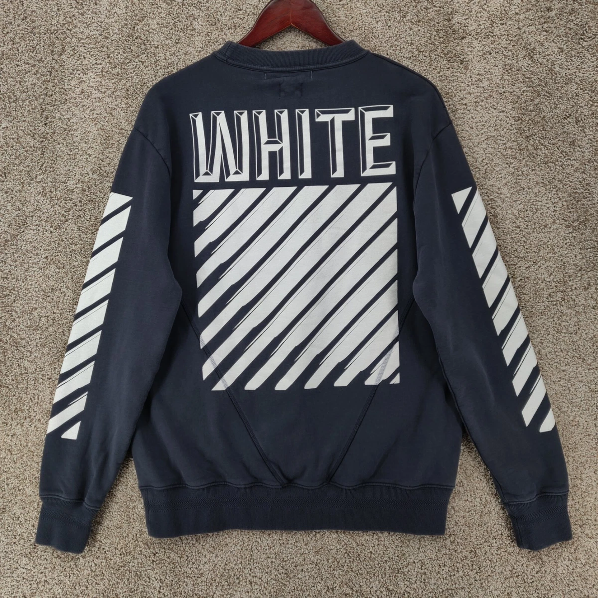 Off White Sweatshirt Mens Small S Blue 3D White Pullover Sweater Virgil  Abloh | eBay