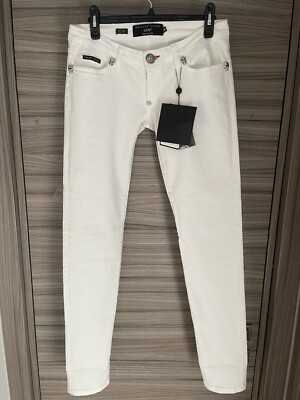 Womens Philipp Plein Super Sexy Slim White Denim Jeans Size 28 Brand New