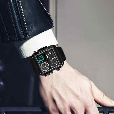 Square Men's Wrist Watches LED Backlight Large Screen MultiTime Zone Men's Watch