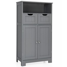 Costway Bathroom Floor Cabinet Wooden Storage Organizer w/Drawer Doors Grey