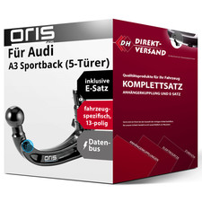 Für A3 Sportback Typ 8YA (Oris) Anhängerkupplung abnehmbar + E-Satz 13pol top