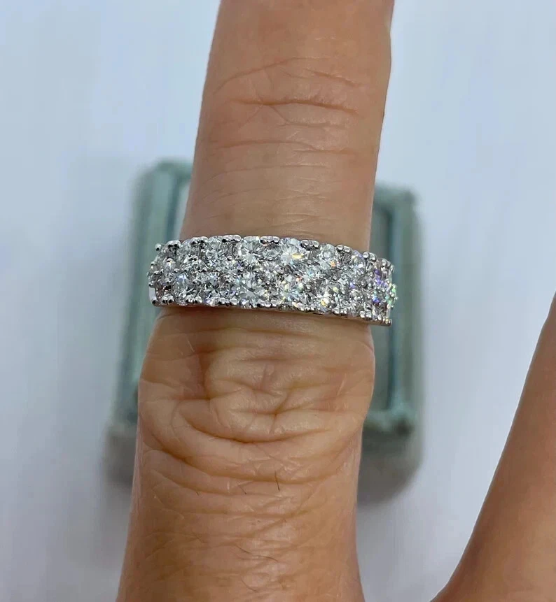 1.90Ct Round Cut Moissanite Cluster Band Engagement Ring 14K Yellow Gold Plated - Image 4 of 4