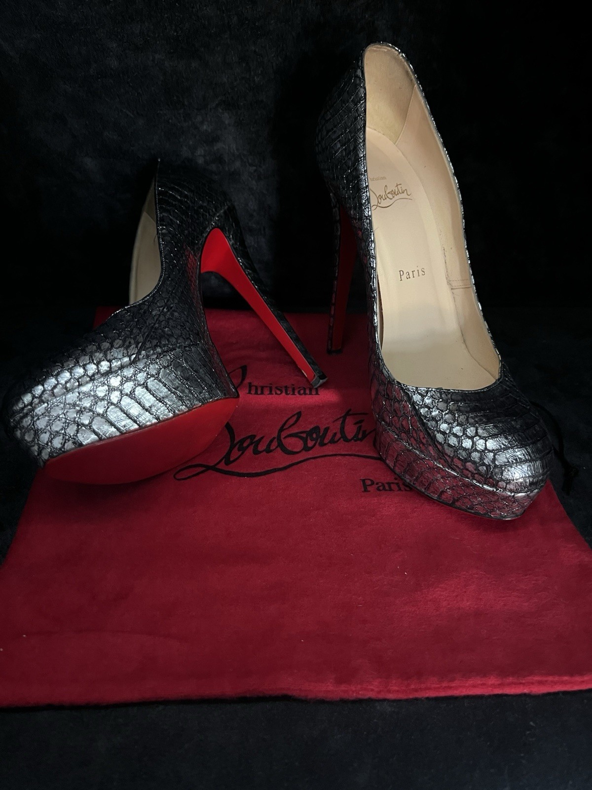Christian Louboutin Python Silver Platform Pumps … - image 13