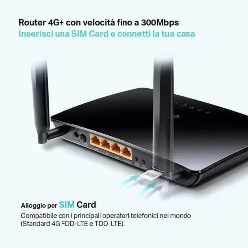 TP-LINK Archer MR600 V2 4G+ Cat6 300Mbps Wi-Fi Dual Band AC1200 Router - Nero - Immagine 2 di 4