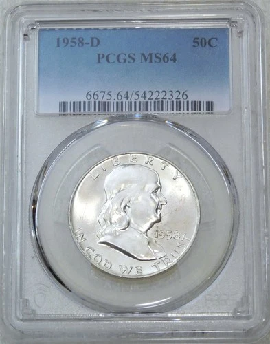 1958-D Franklin Half Dollar PCGS MS64 95% FBL Frosty & Bright New Holder P299C