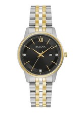 Bulova Women's Watch 98P198 Black Dial Diamond Quartz Two Tone Stainless Steel