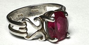 C^A ~ Chateau d’Argent Sterling & Red Stone Ring Scroll Setting, Size 9.25