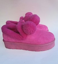Women's Hot Pink Faux Fur Slide Slippers 8.5 Slip On Open Toe Flat FROSTY-03
