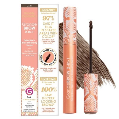 Grande Cosmetics GrandeBROW 2-in-1 Tinted Brow Gel + Brow Enhancing Serum, Dark