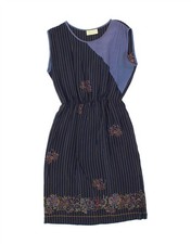 VINTAGE Womens Sleeveless Basic Dress IT 50 XL Navy Blue Striped EV07