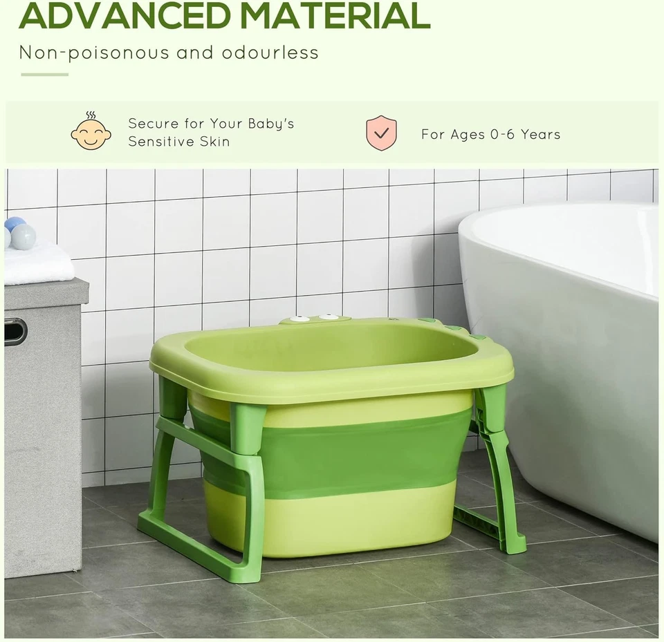 Collapsible Baby Bathtub 0-6 Years Non-Slip Portable Infant Toddler Tub Green - Image 3 of 4