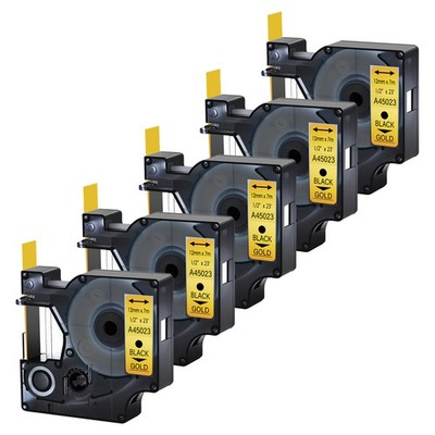 5PK 12mm Black on Glod Label Tape For DYMO D1 45023 LabelManager 120P 450D 500TS