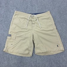 VTG Polo Ralph Lauren Swim Trunks Mens Large Beige Board Shorts Mesh Lined Cargo