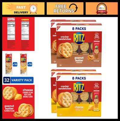 Peanut Butter & Cheese Sandwich Crackers Variety Pack - 32 Snack Packs, Lunch Sn