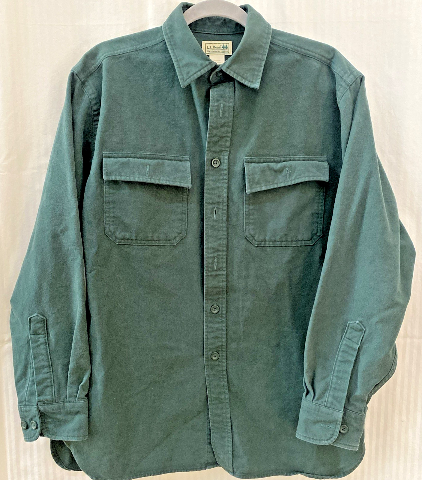 LL Bean Chamois Shirt Mens M Green Traditional Fit Cotton Flannel Heavyweight