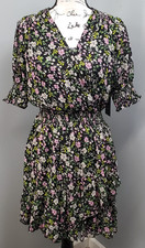 Vince Camuto Fit & Flare Dress Women XS Multi Floral Smocked Waist Surplice Neck
