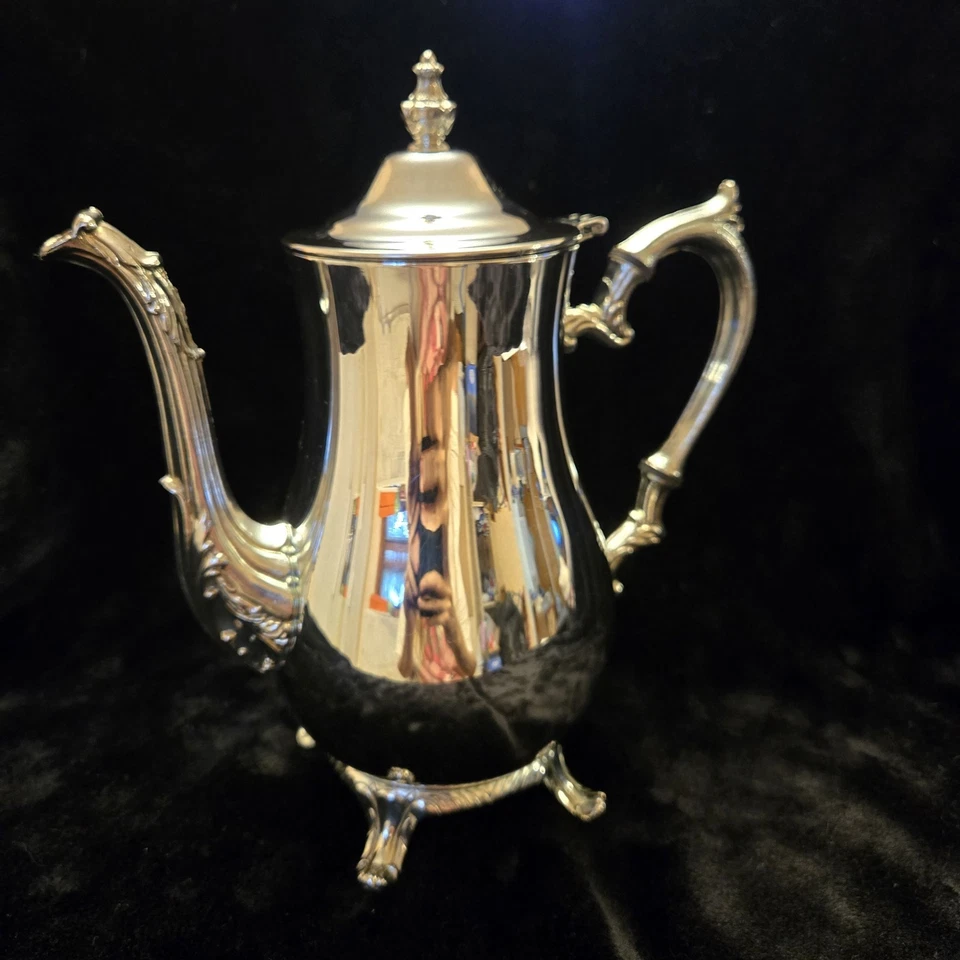 Cafetera plateada internacional vintage Estate Sale con tapa adjunta Foto 4 de 4