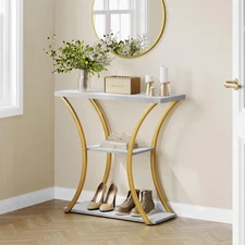 3 Tier Console Table with Open Wood Shelves, Decorative Entryway Table with C...