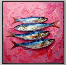 ORIGINAL Oil PAINTING on Canvas Sardine  12x12 in Textured Artwork  Сustom Order