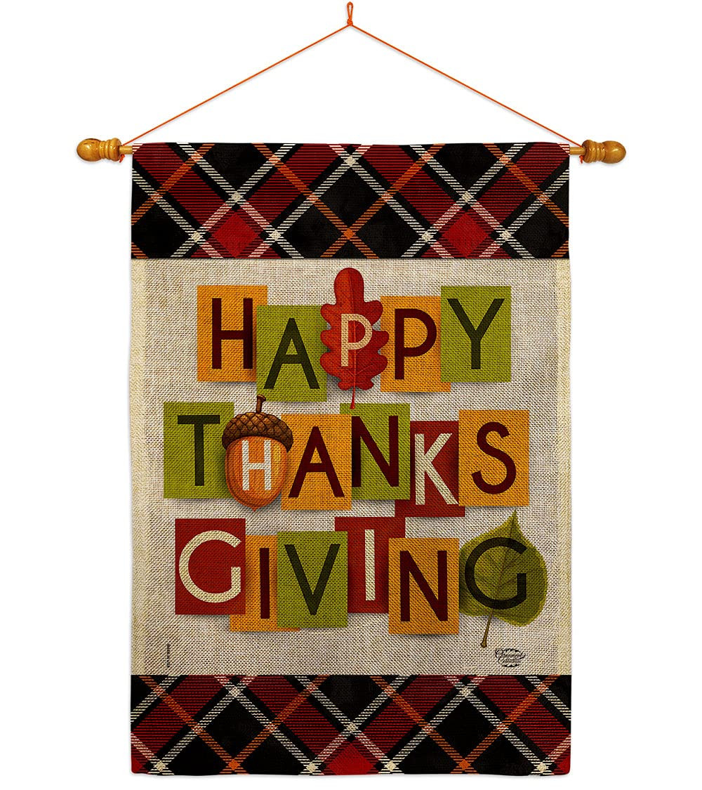 Ornament Collection Thanksgiving Burlap House Flag Dowel Set Fall Turkey Give...