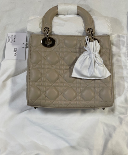 Small Lady Dior Bag with Strap Powder Beige Cannage Lambskin