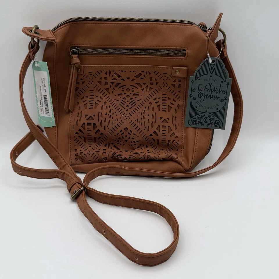 Camiseta e Jeans Jubileu Bolsa Transversal Conhaque Couro Sintético Nova Com Etiqueta - Imagem 2 de 4