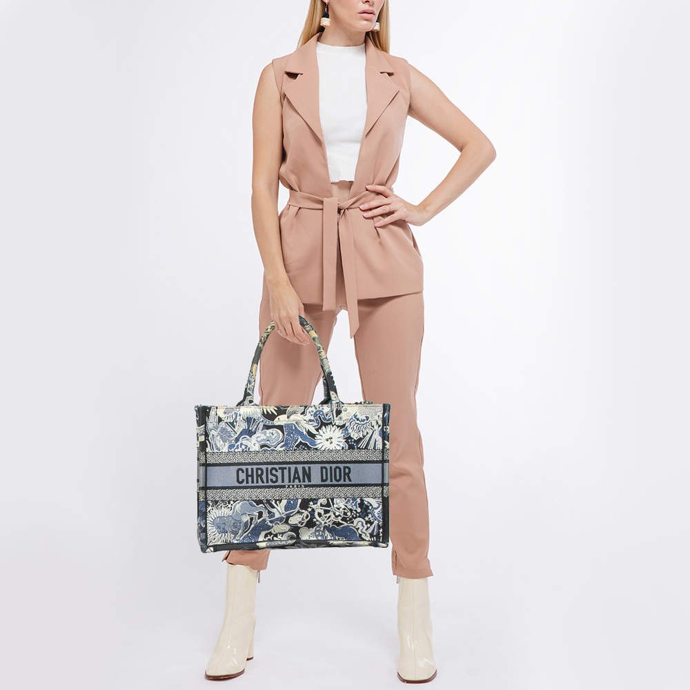Dior Navy Blue Embroidered Canvas Zodiac Fantastico Book Tote | eBay