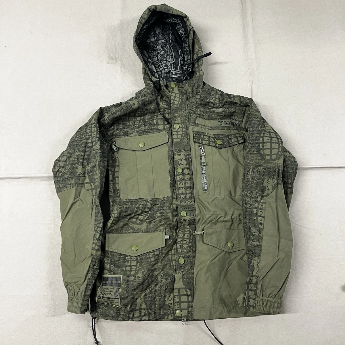 Grenade Fatigue Project Snowboard Jacket Size Large Black With Grey Logo VINTAGE Grenade Fatigue Project Snowboard Jacket Size Large Black With Grey Logo VINTAGE