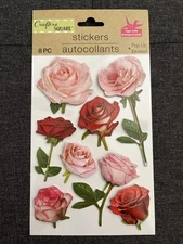 Pink & Red Roses Sticker Sheet Crafters Square Flower Stickers Valentine’s Day