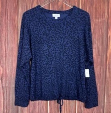 Women’s Love By Gap Long Sleeve Blue Cheetah Print Drawstring Top Small NWT