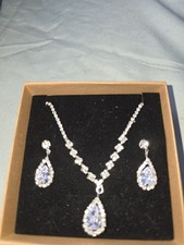 Silver Diamante Peardrop necklace and earrings set womens jewellery Bride