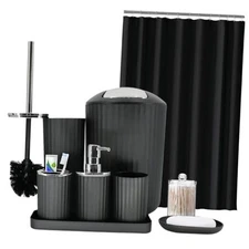 Black Bathroom Accessories Set, 9-Piece Bathroom Accessory Sets 9 PCS Black Set