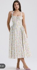 NWT $255 house of cb ADABELLA Pale Blue Meadow Print Cotton Halter Sundress XS