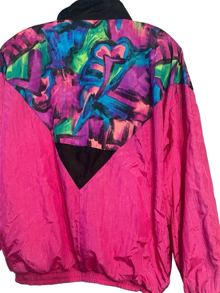 Chaqueta cortavientos vintage Active Elements para mujer mediana rosa azul años 80 retro Foto 4 de 4